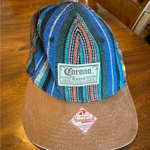 vintage Corona Extra beer Aztec print adjustable snapback hat with a suede bill.